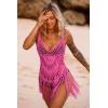 Ekouaer Beach Swimsuit Cover Up Women Crochet Bikini Coverups Summer Pool Swimwear Tassel Dress(Pink)