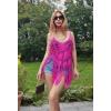 Ekouaer Beach Swimsuit Cover Up Women Crochet Bikini Coverups Summer Pool Swimwear Tassel Dress(Rose Red)