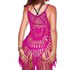 Ekouaer Beach Swimsuit Cover Up Women Crochet Bikini Coverups Summer Pool Swimwear Tassel Dress(Rose Red)