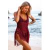 Ekouaer Beach Swimsuit Cover Up Women Crochet Bikini Coverups Summer Pool Swimwear Tassel Dress(Wine Red)