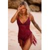 Ekouaer Beach Swimsuit Cover Up Women Crochet Bikini Coverups Summer Pool Swimwear Tassel Dress(Wine Red)