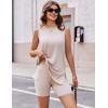 Ekouaer Biker Short Sets Womens 2 Piece Lounge Set 2026 Summer Matching Outfits Sleeveless Loungewear clothing(Beige)