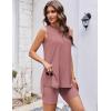 Ekouaer Biker Short Sets Womens 2 Piece Lounge Set 2026 Summer Matching Outfits Sleeveless Loungewear clothing(Camel)