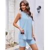 Ekouaer Biker Short Sets Womens 2 Piece Lounge Set 2026 Summer Matching Outfits Sleeveless Loungewear clothing(Light Blue)