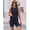 Ekouaer Biker Short Sets Womens 2 Piece Lounge Set 2026 Summer Matching Outfits Sleeveless Loungewear clothing(Navy)