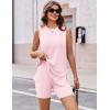 Ekouaer Biker Short Sets Womens 2 Piece Lounge Set 2026 Summer Matching Outfits Sleeveless Loungewear clothing(Pink)
