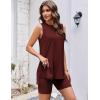 Ekouaer Biker Short Sets Womens 2 Piece Lounge Set 2026 Summer Matching Outfits Sleeveless Loungewear clothing(Wine Red)