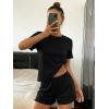 Ekouaer Cute Pajama Sets for Women 2 Piece Short Sleeve Ribbed Pjs Crop Top and Shorts Sleepwear Summer Y2K Lounge Sets(Black)