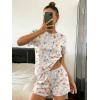 Ekouaer Cute Pajama Sets for Women 2 Piece Short Sleeve Ribbed Pjs Crop Top and Shorts Sleepwear Summer Y2K Lounge Sets(Colorful Flowers)