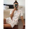 Ekouaer Cute Pajama Sets for Women 2 Piece Short Sleeve Ribbed Pjs Crop Top and Shorts Sleepwear Summer Y2K Lounge Sets(Colorful Flowers)