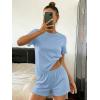 Ekouaer Cute Pajama Sets for Women 2 Piece Short Sleeve Ribbed Pjs Crop Top and Shorts Sleepwear Summer Y2K Lounge Sets(Light Blue)