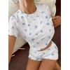 Ekouaer Cute Pajama Sets for Women 2 Piece Short Sleeve Ribbed Pjs Crop Top and Shorts Sleepwear Summer Y2K Lounge Sets(Ocean White)