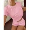 Ekouaer Cute Pajama Sets for Women 2 Piece Short Sleeve Ribbed Pjs Crop Top and Shorts Sleepwear Summer Y2K Lounge Sets(Pink)