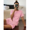 Ekouaer Cute Pajama Sets for Women 2 Piece Short Sleeve Ribbed Pjs Crop Top and Shorts Sleepwear Summer Y2K Lounge Sets(Pink)