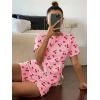 Ekouaer Cute Pajama Sets for Women 2 Piece Short Sleeve Ribbed Pjs Crop Top and Shorts Sleepwear Summer Y2K Lounge Sets(Pink Cherry)
