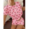 Ekouaer Cute Pajama Sets for Women 2 Piece Short Sleeve Ribbed Pjs Crop Top and Shorts Sleepwear Summer Y2K Lounge Sets(Pink Cherry)
