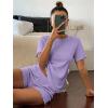 Ekouaer Cute Pajama Sets for Women 2 Piece Short Sleeve Ribbed Pjs Crop Top and Shorts Sleepwear Summer Y2K Lounge Sets(Purple)
