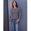 Ekouaer Long Sleeve Shirts Boat Neck Tops Casual Undershirts(Grey)