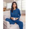 Ekouaer Lounge Sets for Women Long Sleeve Pajamas 2026 Loungewear Soft Comfy Pjs Two Piece Travel Outfits Set(Dark Blue)