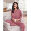 Ekouaer Lounge Sets for Women Long Sleeve Pajamas 2026 Loungewear Soft Comfy Pjs Two Piece Travel Outfits Set(Old Rose)