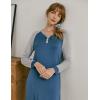 Ekouaer Nightgown Long Sleeve for Women Sleepwear V Neck Loungewear Button Full Length Nightshirt(Navy)