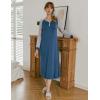 Ekouaer Nightgown Long Sleeve for Women Sleepwear V Neck Loungewear Button Full Length Nightshirt(Navy)
