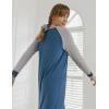 Ekouaer Nightgown Long Sleeve for Women Sleepwear V Neck Loungewear Button Full Length Nightshirt(Navy)
