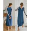 Ekouaer Nightgown Long Sleeve for Women Sleepwear V Neck Loungewear Button Full Length Nightshirt(Navy)