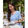Ekouaer Nightgowns for Women Cotton Night Gowns Pleated Nightshirts Henley V Neck Sleepshirts Short Sleeve Sleepwear(Cyan White Florals)