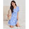 Ekouaer Nightgowns for Women Cotton Night Gowns Pleated Nightshirts Henley V Neck Sleepshirts Short Sleeve Sleepwear(Light Blue White Birds)