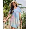 Ekouaer Nightgowns for Women Cotton Night Gowns Pleated Nightshirts Henley V Neck Sleepshirts Short Sleeve Sleepwear(Pink & Yellow Tie Dye)