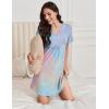 Ekouaer Nightgowns for Women Cotton Night Gowns Pleated Nightshirts Henley V Neck Sleepshirts Short Sleeve Sleepwear(Pink & Yellow Tie Dye)
