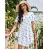 Ekouaer Nightgowns for Women Cotton Night Gowns Pleated Nightshirts Henley V Neck Sleepshirts Short Sleeve Sleepwear(White Blue Florals)