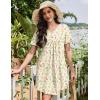Ekouaer Nightgowns for Women Cotton Night Gowns Pleated Nightshirts Henley V Neck Sleepshirts Short Sleeve Sleepwear(Yellow Red Florals)