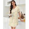 Ekouaer Nightgowns for Women Cotton Night Gowns Pleated Nightshirts Henley V Neck Sleepshirts Short Sleeve Sleepwear(Yellow Red Florals)