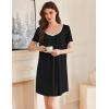 Ekouaer Nightgowns for Women Pleated Sleep Shirts Short Sleeve Night Shirts Lace Trim Night Gown Ladies Sleep Dress(Black)