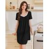 Ekouaer Nightgowns for Women Pleated Sleep Shirts Short Sleeve Night Shirts Lace Trim Night Gown Ladies Sleep Dress(Black)