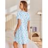 Ekouaer Nightgowns for Women Pleated Sleep Shirts Short Sleeve Night Shirts Lace Trim Night Gown Ladies Sleep Dress(Floral Blue)