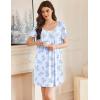 Ekouaer Nightgowns for Women Pleated Sleep Shirts Short Sleeve Night Shirts Lace Trim Night Gown Ladies Sleep Dress(Floral Light Blue)