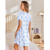 Ekouaer Nightgowns for Women Pleated Sleep Shirts Short Sleeve Night Shirts Lace Trim Night Gown Ladies Sleep Dress(Floral Light Blue)