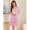 Ekouaer Nightgowns for Women Pleated Sleep Shirts Short Sleeve Night Shirts Lace Trim Night Gown Ladies Sleep Dress(Floral Pink)