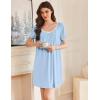 Ekouaer Nightgowns for Women Pleated Sleep Shirts Short Sleeve Night Shirts Lace Trim Night Gown Ladies Sleep Dress(Light Blue)