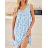 Ekouaer Nightgowns for Women Sleeveless Sleep Shirt Tank Night Gown V Neck Chemise Pleated Night Shirt Soft Sleep Dress(Floral Blue)