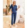 Ekouaer Pajamas Set Long Sleeve Pj Sets 2 Piece Jogger Pajama Sets Soft Sleepwear Loungewear for Women(Deep Blue)