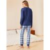 Ekouaer Pajamas Set Long Sleeve Pj Sets 2 Piece Jogger Pajama Sets Soft Sleepwear Loungewear for Women(Navy Blue Plaid)