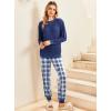 Ekouaer Pajamas Set Long Sleeve Pj Sets 2 Piece Jogger Pajama Sets Soft Sleepwear Loungewear for Women(Navy Blue Plaid)