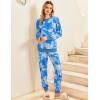 Ekouaer Pajamas Set Long Sleeve Pj Sets 2 Piece Jogger Pajama Sets Soft Sleepwear Loungewear for Women(Tie Dye Blue White)