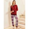 Ekouaer Pajamas Set Long Sleeve Pj Sets 2 Piece Jogger Pajama Sets Soft Sleepwear Loungewear for Women(Wine Red Plaid)