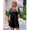 Ekouaer Satin Nightgowns for Women Silk Sleep Shirt Silky Loose Sleepwear V Neck Nightshirt Short Sleeve Pajamas(Black)