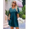 Ekouaer Satin Nightgowns for Women Silk Sleep Shirt Silky Loose Sleepwear V Neck Nightshirt Short Sleeve Pajamas(Blue)
